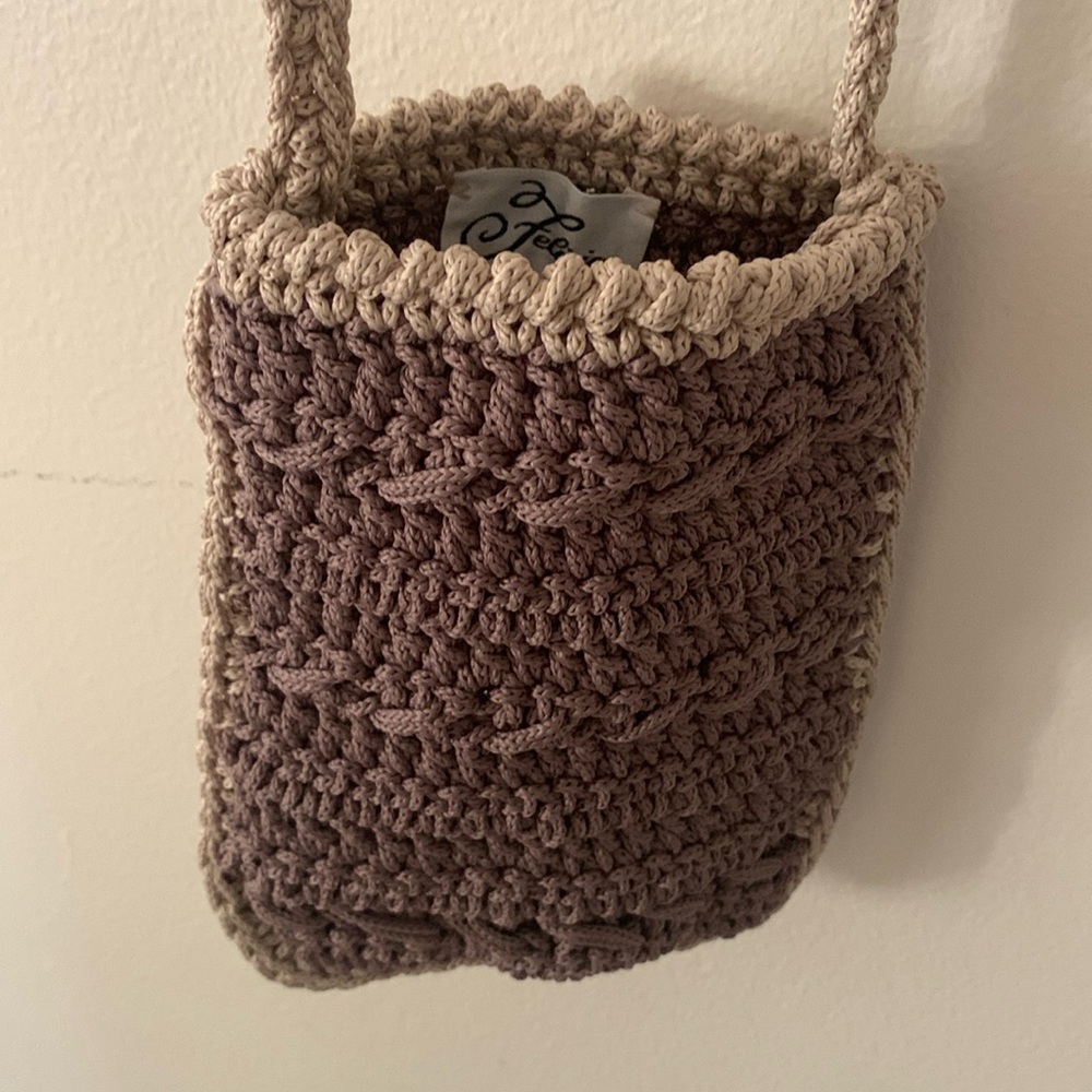 Vintage Brown Crochet Sling Bag